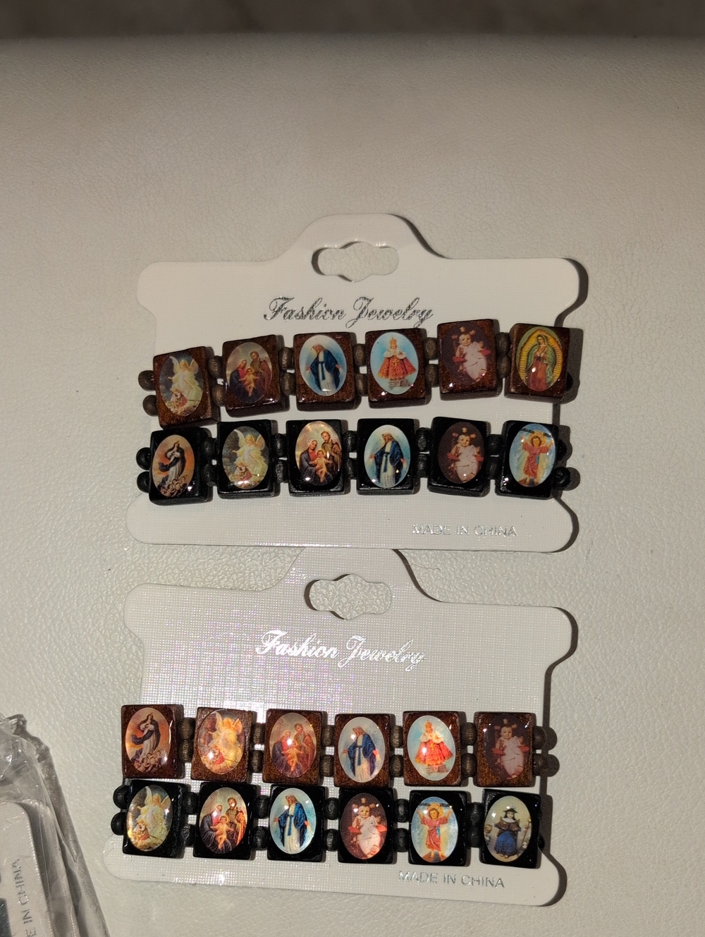 Fashion Jewelry Brown and Black Religious Icon Stretch Bracelets - Set of 2